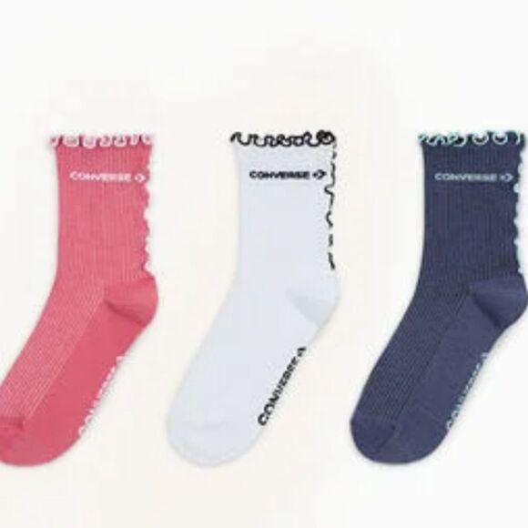 Converse 3-PK Ribbed Ruffled Cuffed Socks - Picture 1 of 5